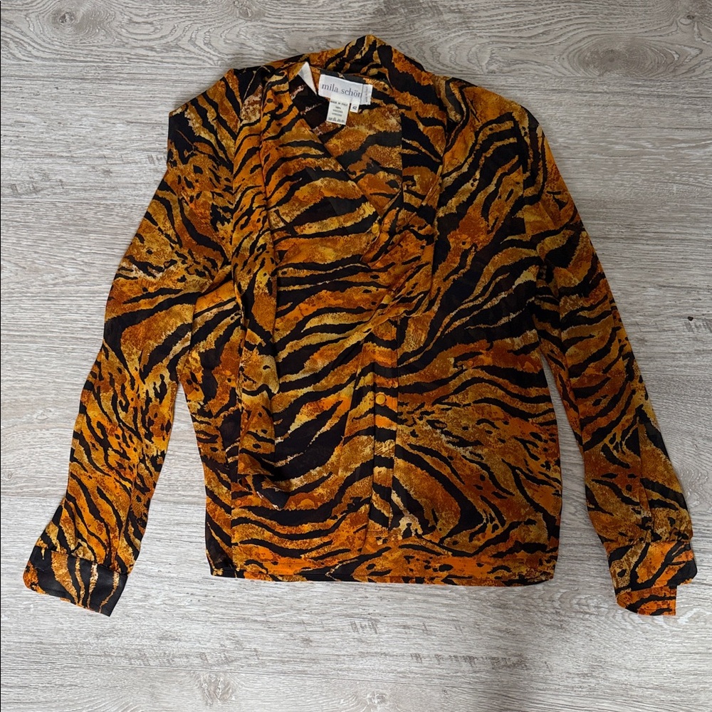 Stylish Animal Print Blouse in Orange and Black